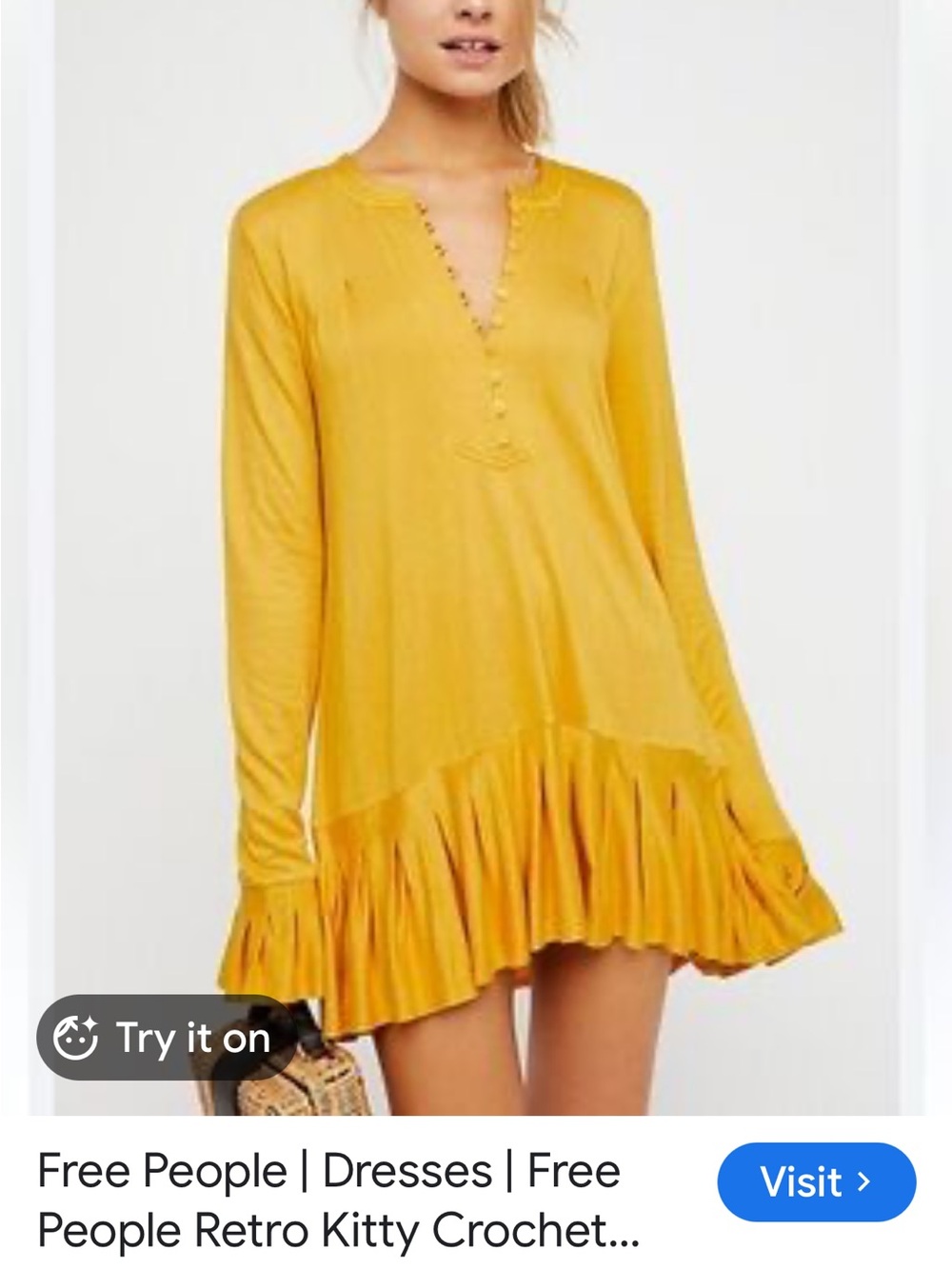 Free People Yellow Your Girl Tunic Mini Dress.XS